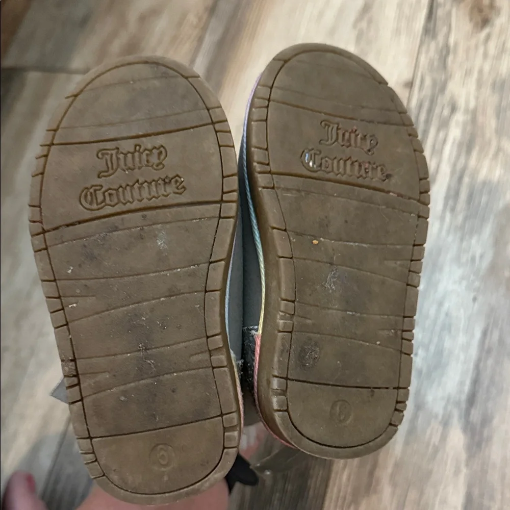 Juicy Couture Lil Coronado Gray Boots with Rhinestones & Rainbow Bow